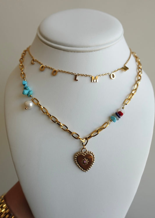 Heart Pendent & Natural Stone Necklace