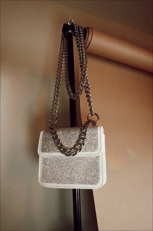 Bejeweled Babe Chain Bag in White