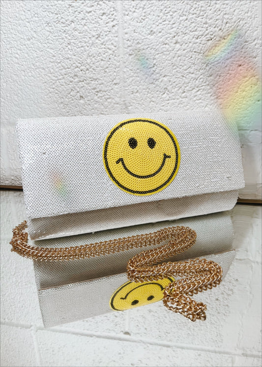 Smiley Face Sequined Clutch in White