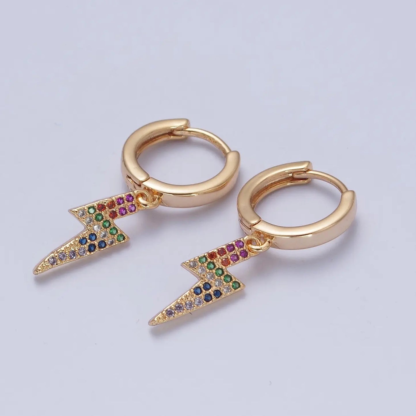 Rainbow Thunderbolt Charm Hoop Earrings