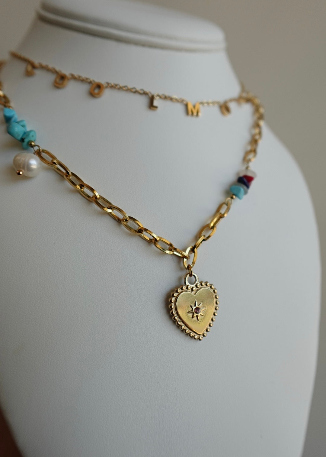 Heart Pendent & Natural Stone Necklace