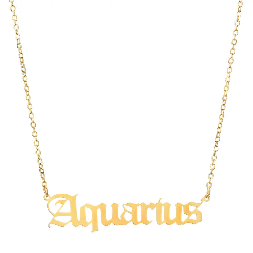 18K Gold Zodiac Necklace Aquarius